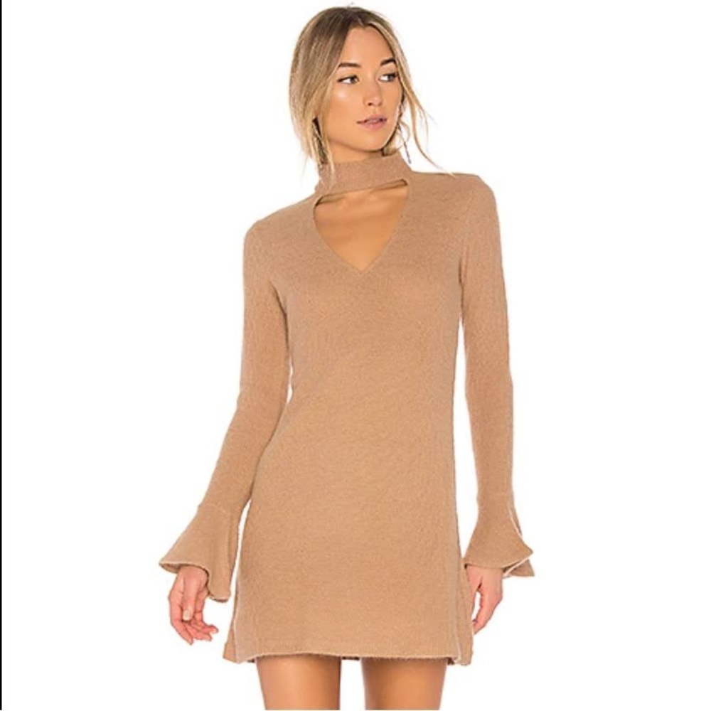 Saylor Sienna Bell Sleeve Tan Knit Sweater Dress